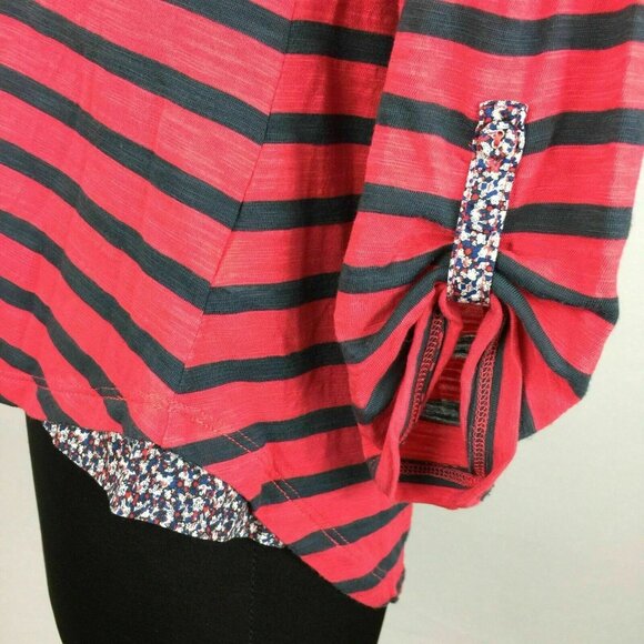 Anthropologie Postmark Henley Top Womens S Striped Floral Trim Roll Tab Sleeves - Picture 6 of 12